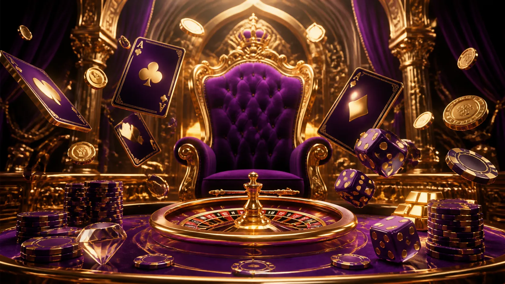 High-end casino banner featuring a glowing roulette wheel, neon lights, and vibrant casino elements with a luxury theme.